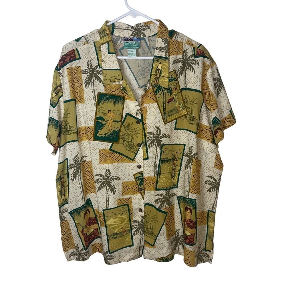 Reyn Spooner Vintage Womens Shirt Size XL Multicolor Surfer Print Button Down